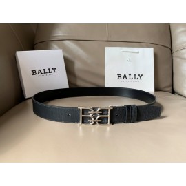 Bally Black Calf Leather Metal Silver Bb Buckle Belt For Men