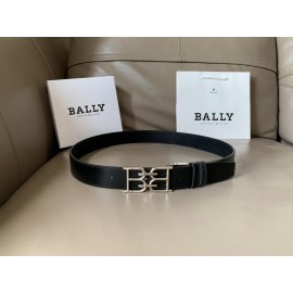 Bally Black Calf Leather Metal Silver Bb Buckle Belt For Men