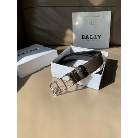 Bally Calf Leather Metal Silver Bb Buckle 35mm Belt For Men Coffee