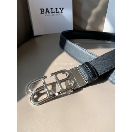 Bally Calf Leather Metal Silver Bb Buckle 35mm Belt For Men Black