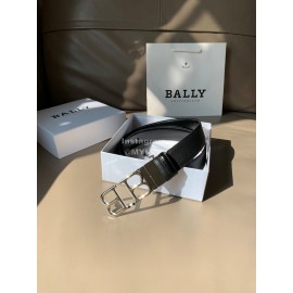 Bally Calf Leather Metal Silver Bb Buckle 35mm Belt For Men Black
