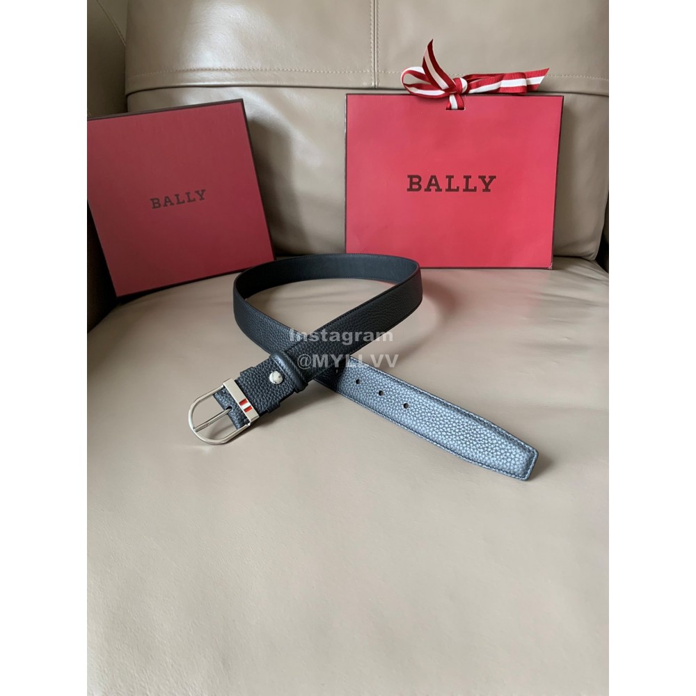Bally Darkon Calf Leather Silver Buckle 35mm Belt Black