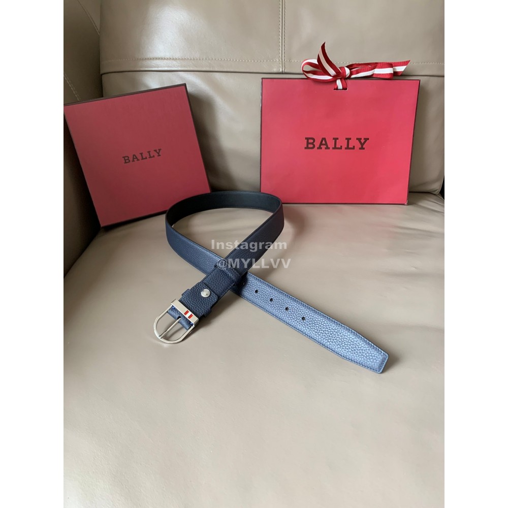 Bally Darkon Calf Leather Silver Buckle 35mm Belt Blue