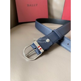 Bally Darkon Calf Leather Silver Buckle 35mm Belt Blue