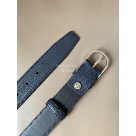Bally Darkon Calf Leather Silver Buckle 35mm Belt Blue