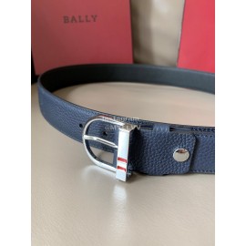 Bally Darkon Calf Leather Silver Buckle 35mm Belt Blue