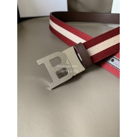 Bally Tamal Calf Leather Textile Stripe B Buckle Belt Red