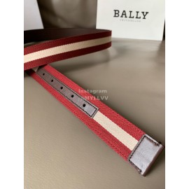 Bally Tamal Calf Leather Textile Stripe B Buckle Belt Red