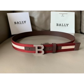 Bally Tamal Calf Leather Textile Stripe B Buckle Belt Red