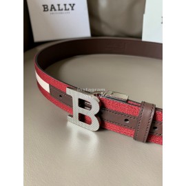 Bally Tamal Calf Leather Textile Stripe B Buckle Belt Red