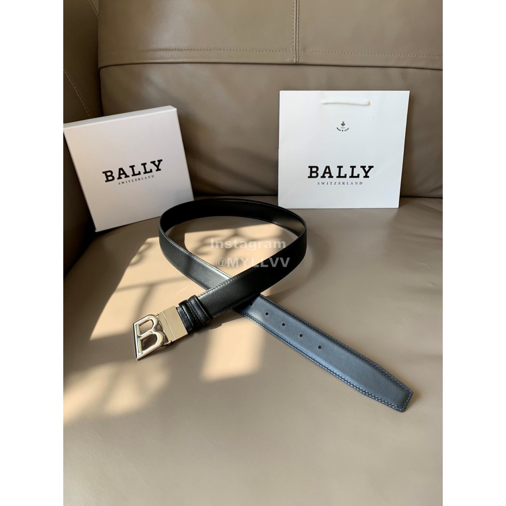 Bally Black New Calf Leather Silver B Buckle 35mm Belt 