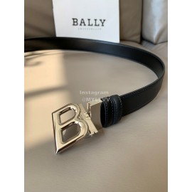 Bally Black New Calf Leather Silver B Buckle 35mm Belt 