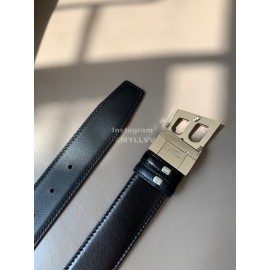 Bally Black New Calf Leather Silver B Buckle 35mm Belt 