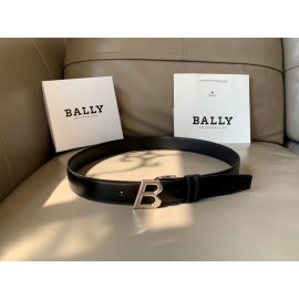 Bally Black New Calf Leather Silver B Buckle 35mm Belt 