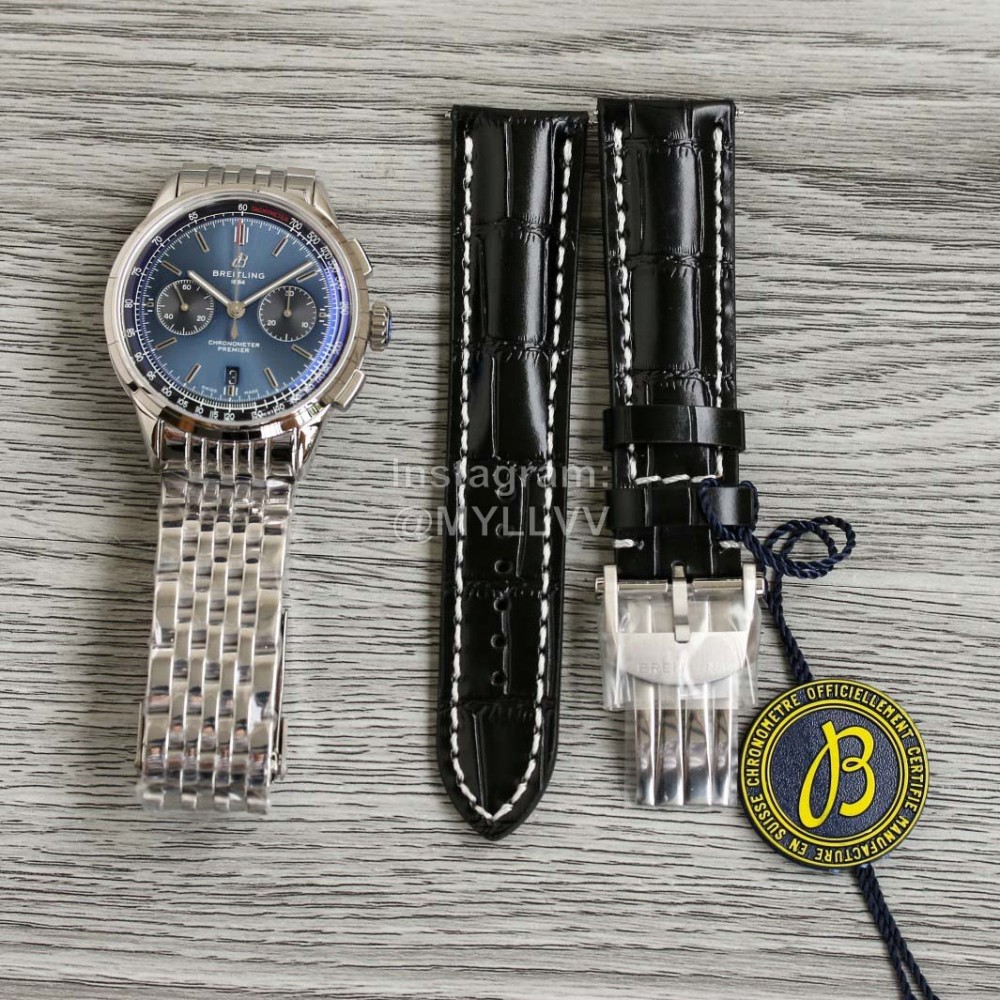 Breitling Premier 316l Refined Steel Blue Dial Watch