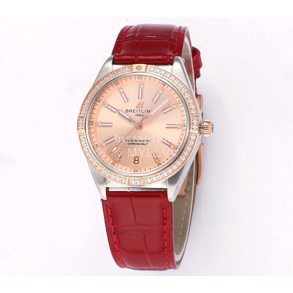 Breitling Diamond Chronometer Automatic 36mm Watch For Men And Women Pink