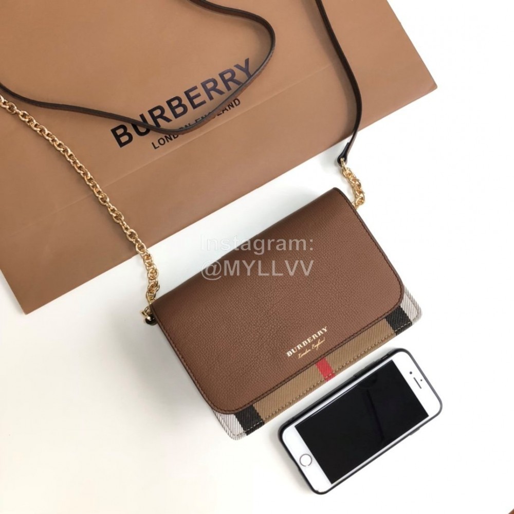 Burberry Soft Calf Leather Chain Bag For Women Coffee