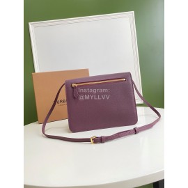Burberry Fashion Leather Checkered Messenger Bag Purple