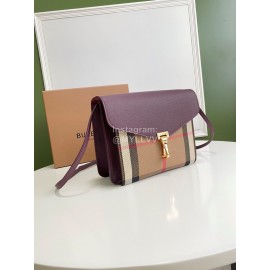 Burberry Fashion Leather Checkered Messenger Bag Purple