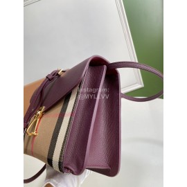 Burberry Fashion Leather Checkered Messenger Bag Purple