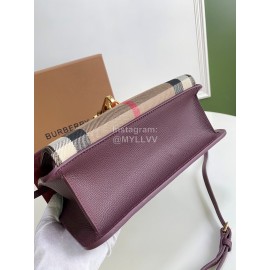 Burberry Fashion Leather Checkered Messenger Bag Purple