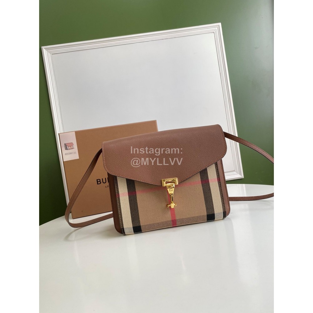 Burberry Fashion Leather Checkered Messenger Bag Coffee
