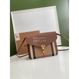 Burberry Fashion Leather Checkered Messenger Bag Coffee