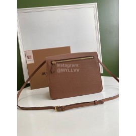 Burberry Fashion Leather Checkered Messenger Bag Coffee