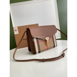 Burberry Fashion Leather Checkered Messenger Bag Coffee
