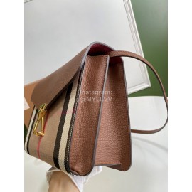 Burberry Fashion Leather Checkered Messenger Bag Coffee