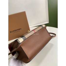 Burberry Fashion Leather Checkered Messenger Bag Coffee