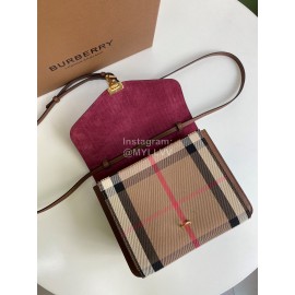Burberry Fashion Leather Checkered Messenger Bag Coffee