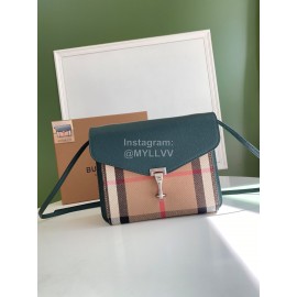 Burberry Fashion Leather Checkered Messenger Bag Green