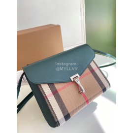 Burberry Fashion Leather Checkered Messenger Bag Green
