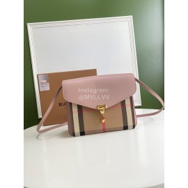 Burberry Fashion Leather Checkered Messenger Bag Pink