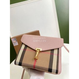 Burberry Fashion Leather Checkered Messenger Bag Pink
