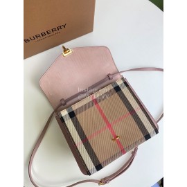 Burberry Fashion Leather Checkered Messenger Bag Pink