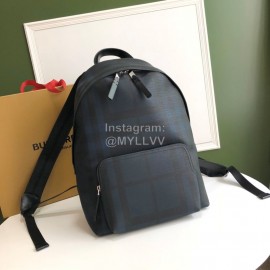 Burberry Fashion Plaid Cowhide Commuter Backpack Blue