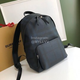 Burberry Fashion Plaid Cowhide Commuter Backpack Blue