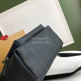 Burberry Fashion Plaid Cowhide Commuter Backpack Blue