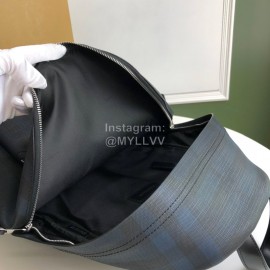 Burberry Fashion Plaid Cowhide Commuter Backpack Blue