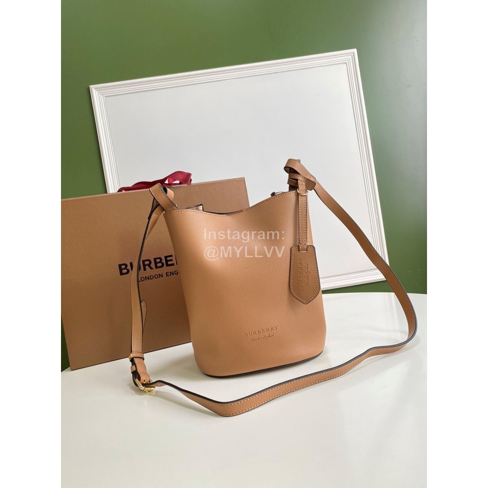 Burberry Simple Palmprint Cowhide Slung Bucket Bag Khaki