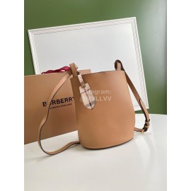 Burberry Simple Palmprint Cowhide Slung Bucket Bag Khaki