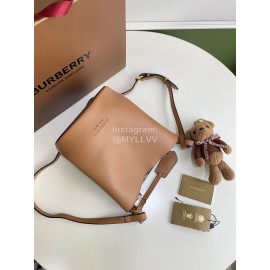 Burberry Simple Palmprint Cowhide Slung Bucket Bag Khaki