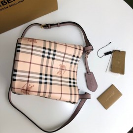 Burberry Simple Checkered Cowhide Slung Bucket Bag