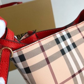 Burberry Simple Checkered Cowhide Slung Bucket Bag Red