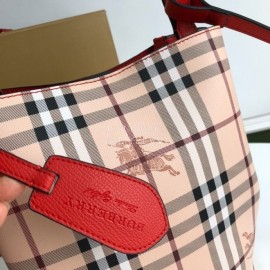 Burberry Simple Checkered Cowhide Slung Bucket Bag Red