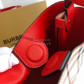 Burberry Simple Checkered Cowhide Slung Bucket Bag Red