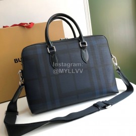 Burberry Hand-Held Fashion Checkered Messenger Briefcase Blue