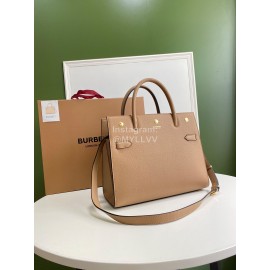 Burberry Grain Leather Carrying Messenger Bag Khaki